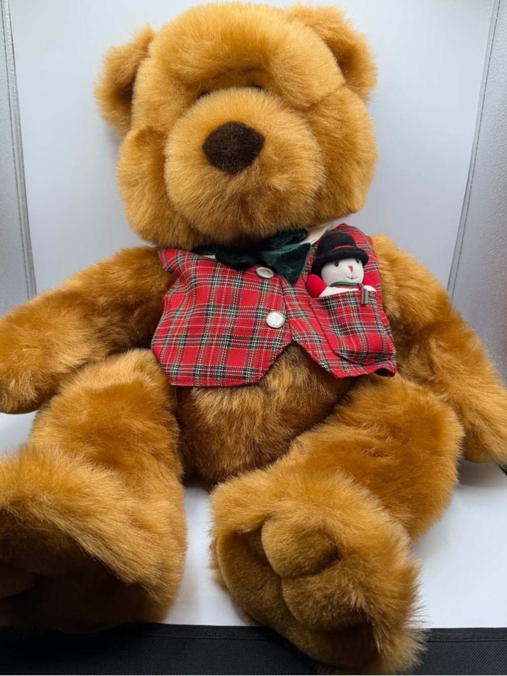 Vintage JCPenney Golden Bear 27" Christmas Plush Teddy Tartan Snowman Vest